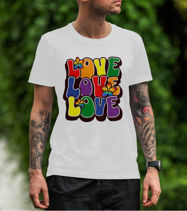 LOVE LOVE LOVE Rainbow Pride Flowers T-Shirt