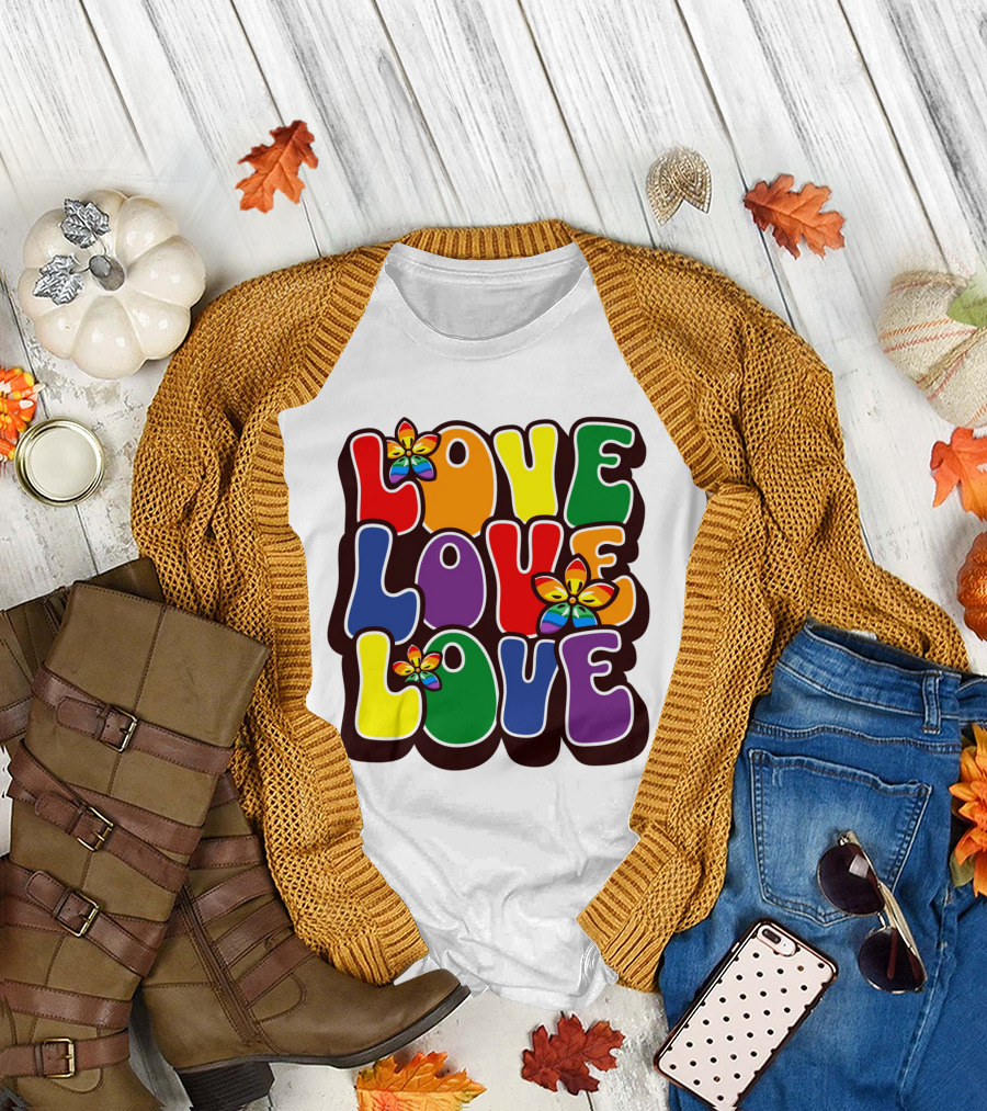 LOVE LOVE LOVE Rainbow Pride Flowers T-Shirt