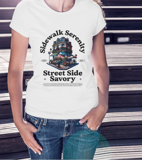 Sidewalk Serenity Street Side Savory Cafe ESTD 1973 T-Shirt