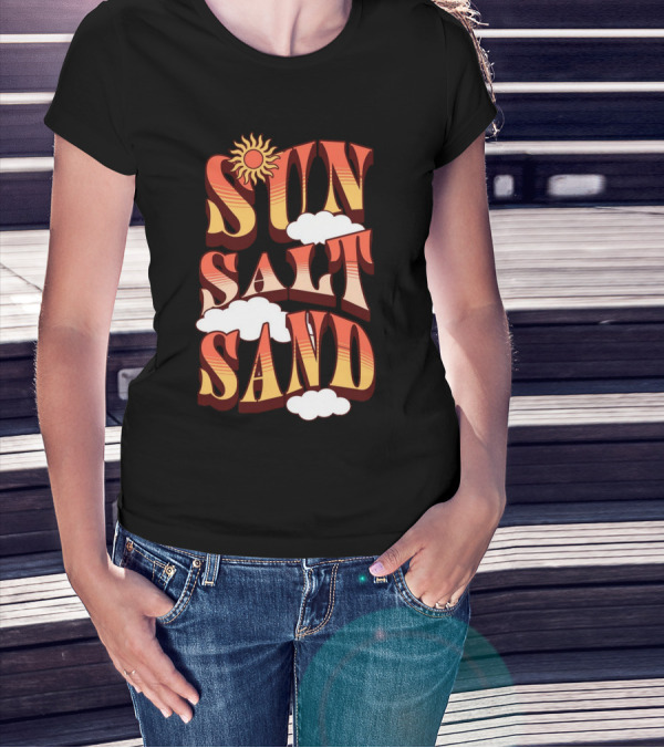 Sun Salt Sand Retro Hippie Vibes With Sun And Clouds T-Shirt