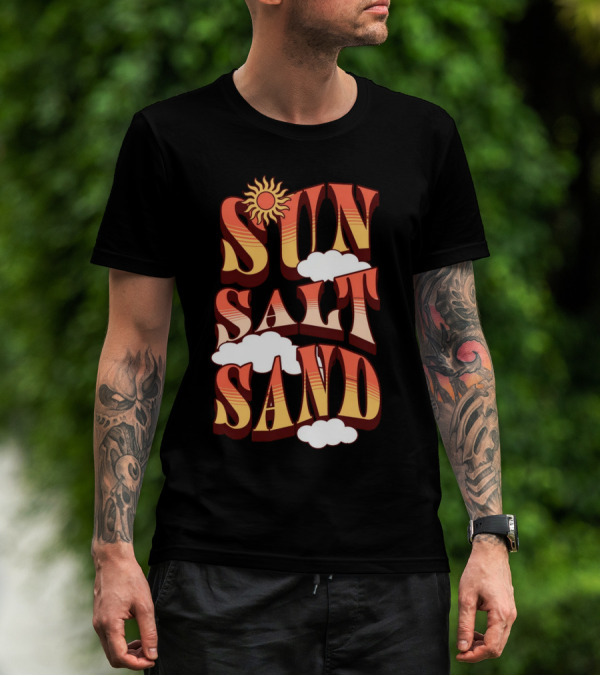 Sun Salt Sand Retro Hippie Vibes With Sun And Clouds T-Shirt