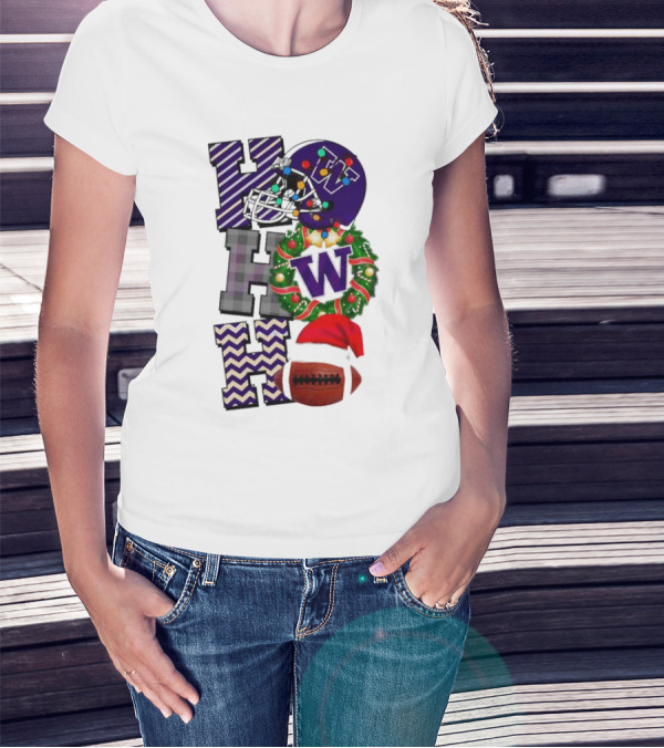 Washington Huskies Football Christmas Ho Ho Ho Helmet Wreath Ball T-Shirt