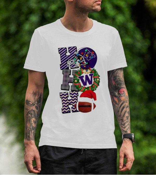 Washington Huskies Football Christmas Ho Ho Ho Helmet Wreath Ball T-Shirt