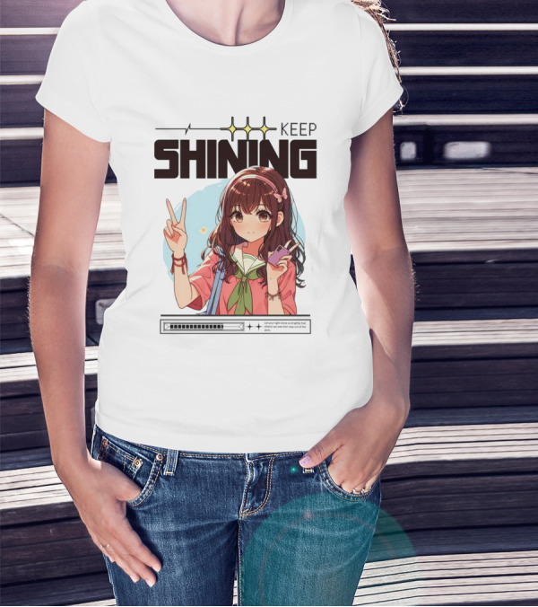 Keep Shining Cute Anime Girl Peace Sign T-Shirt