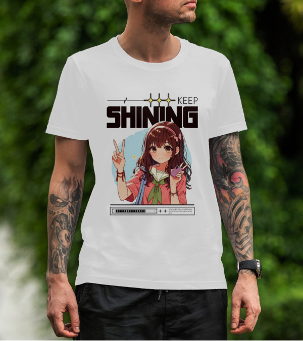 Keep Shining Cute Anime Girl Peace Sign T-Shirt