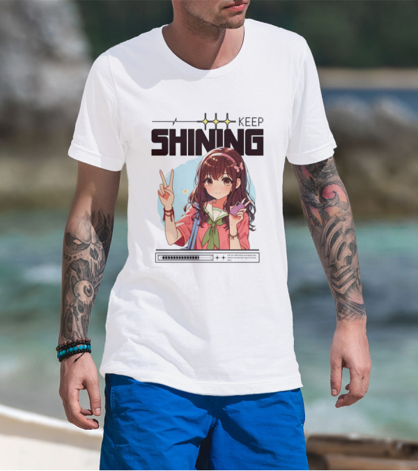 Keep Shining Cute Anime Girl Peace Sign T-Shirt