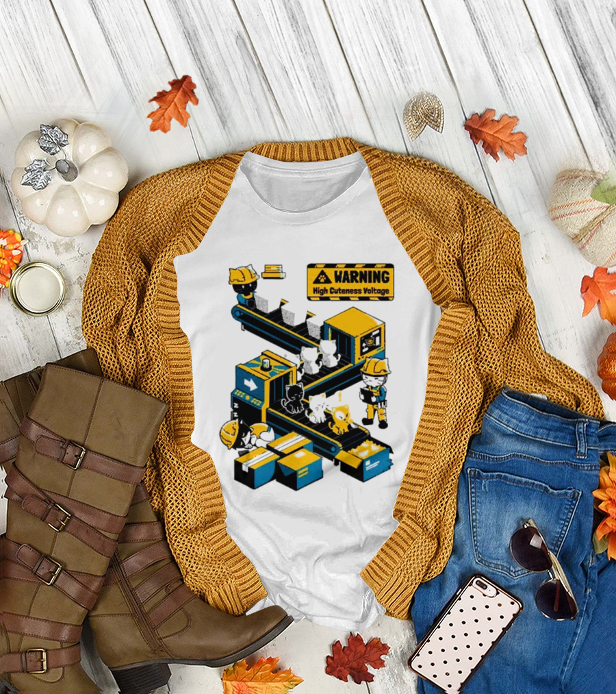 Warning High Cuteness Voltage Cats Factory Worker Warning T-Shirt
