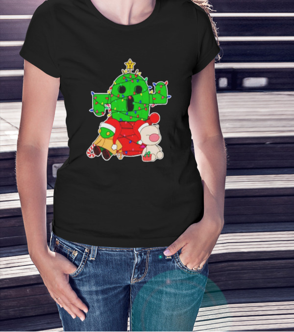 Funny Cactuar Christmas Lights With Moogle And Santa Costumes T-Shirt