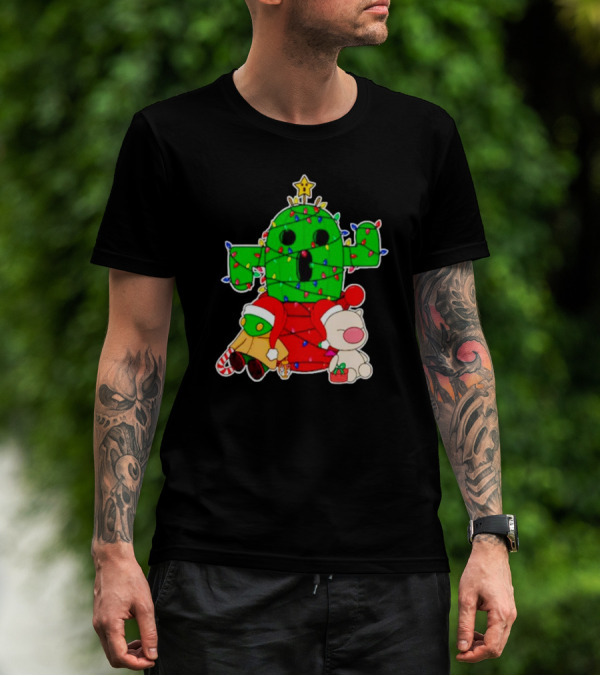 Funny Cactuar Christmas Lights With Moogle And Santa Costumes T-Shirt