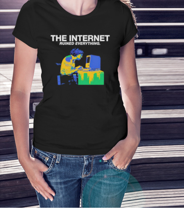 The Internet Ruined Everything Retro Computer Print T-Shirt