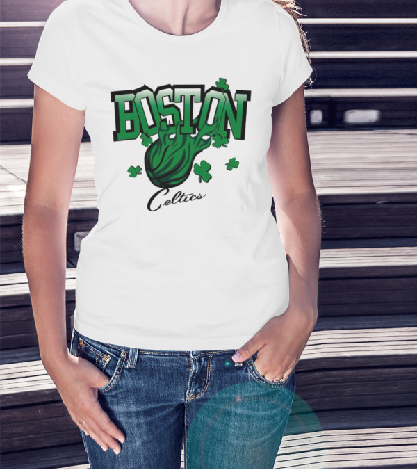 Boston Celtics Vintage Shamrock Basketball Flame T-Shirt