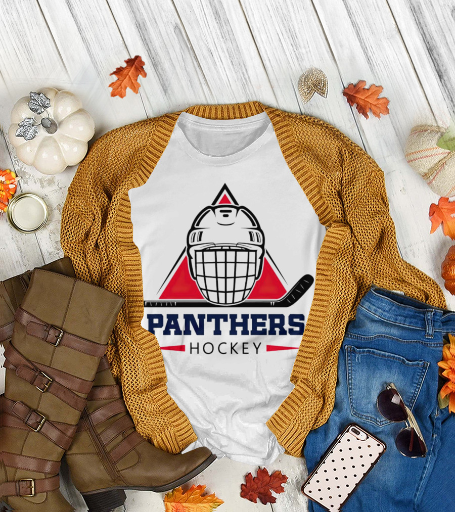 Panthers Hockey Helmet Triangle Background Ice Hockey Stick T-Shirt