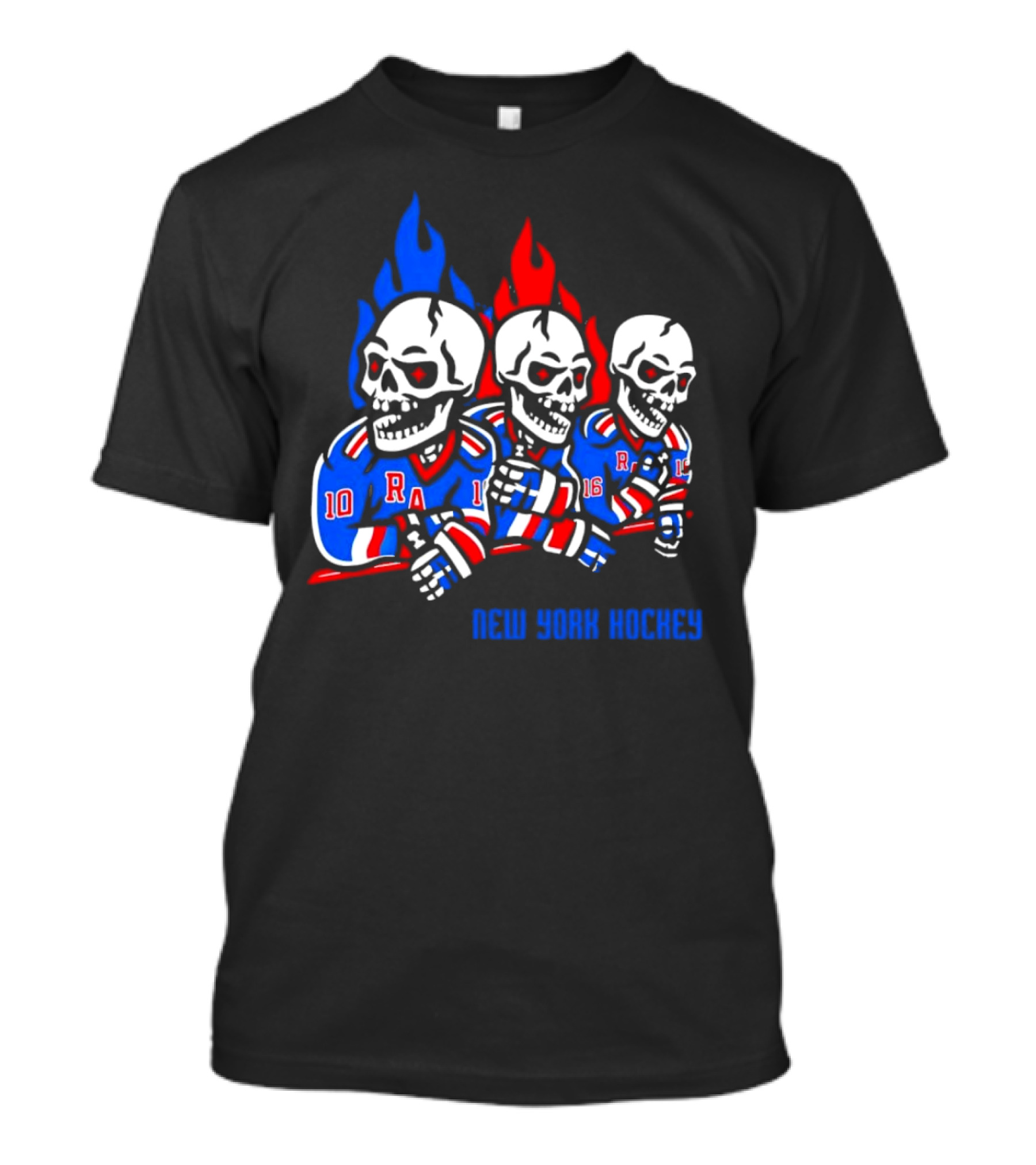 New York Rangers Skeleton Hockey Flames T-Shirt