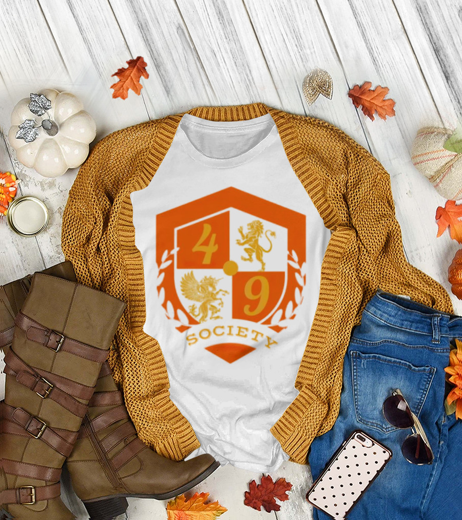 49 Society Crest with Heraldic Lion and Griffin Emblem T-Shirt