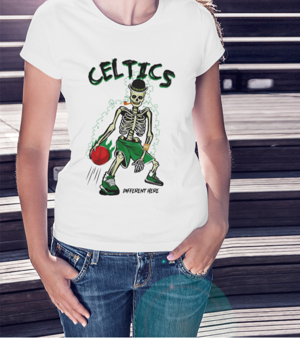 Celtics Skeleton Dribbling Basketball Different Here T-Shirt