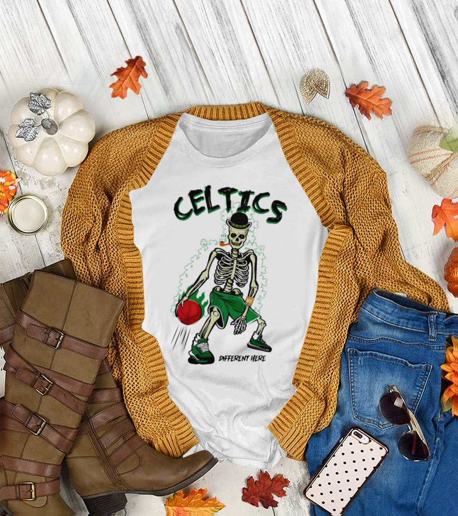 Celtics Skeleton Dribbling Basketball Different Here T-Shirt