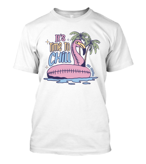 It's Time To Chill Flamingo Palm Trees Ocean Keith Owings T-Shirt