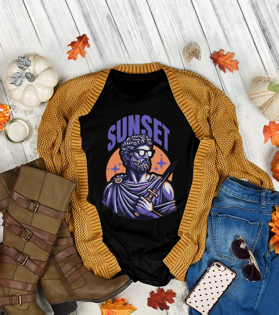 SUNSET Greek Statue with Sunglasses and Sword T-Shirt