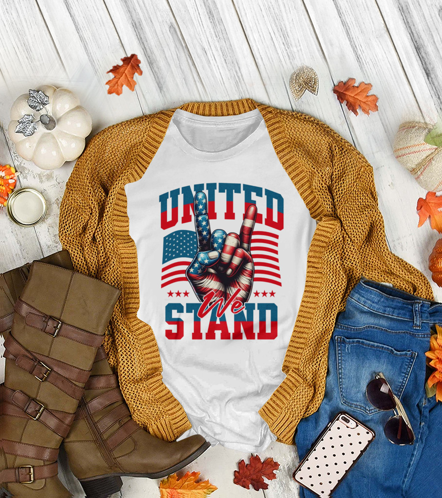 United We Stand American Flag Hand Gesture T-Shirt