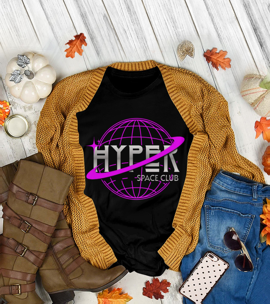 HYPER Space Club Vibrant Y2K Branding T-Shirt