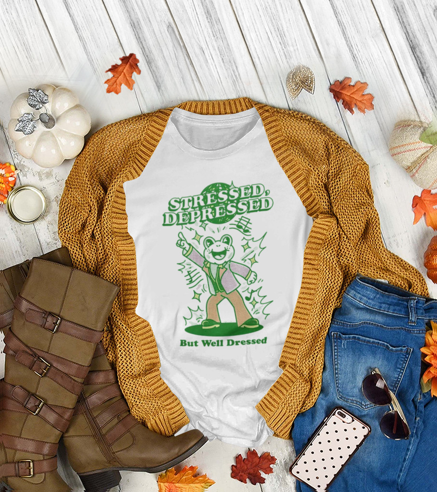 Stressed Depressed But Well Dressed Disco Frog T-Shirt