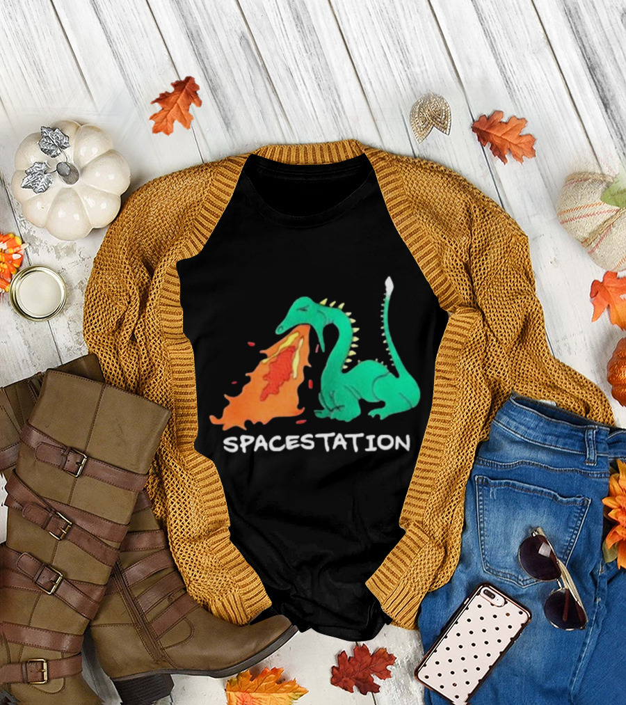 Spacestation Dragon Breathing Fire Gaming T-Shirt