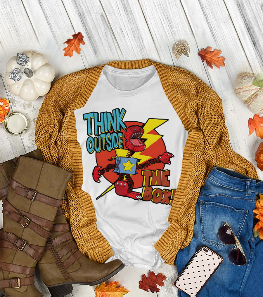 Think Outside the Box Red Monster with Lightning and Star Box Elements T-Shirt