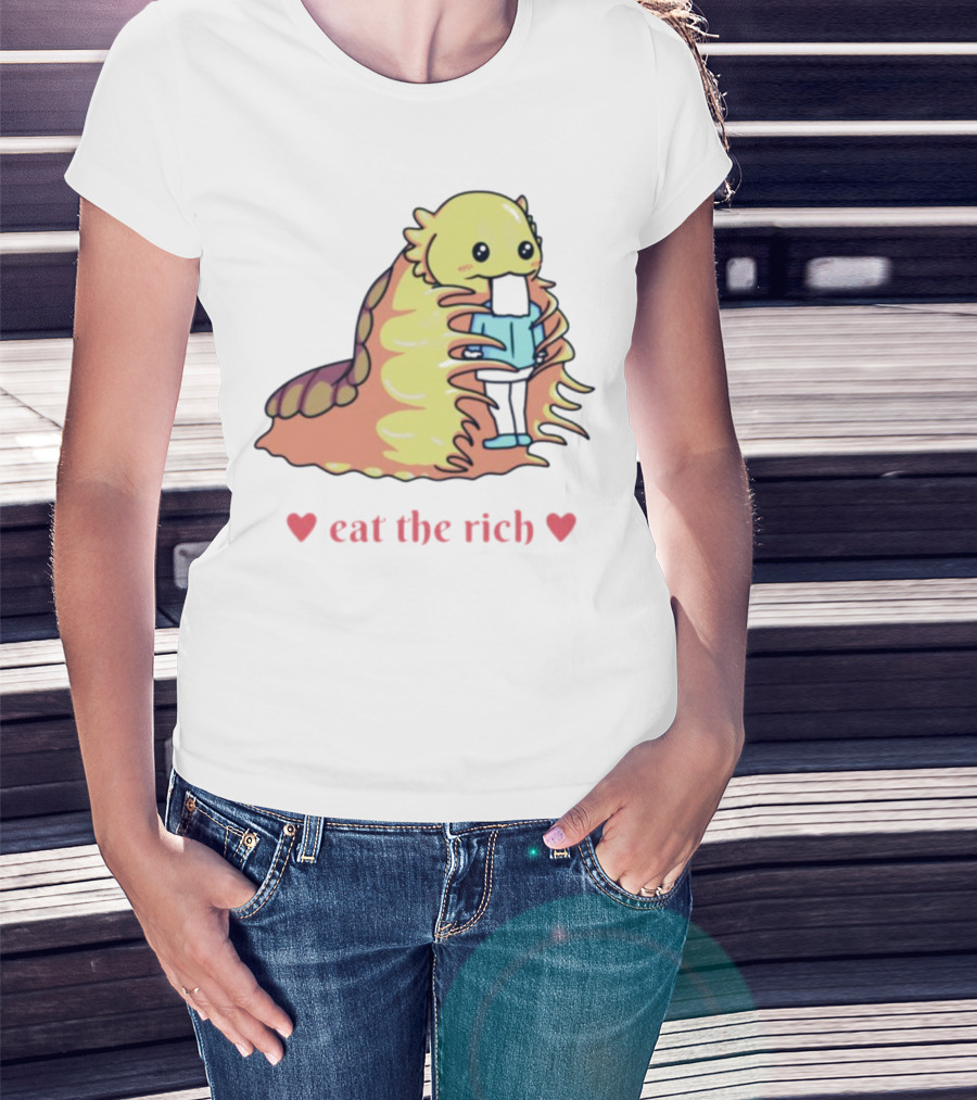 Heart Eat The Rich Space Slug Hugging Person T-Shirt