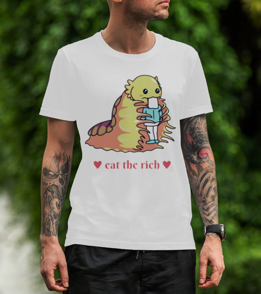 Heart Eat The Rich Space Slug Hugging Person T-Shirt