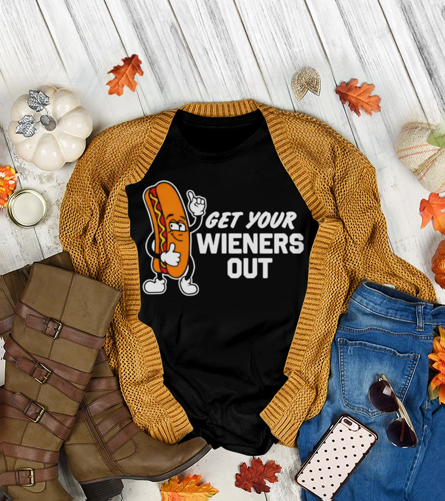 Get Your Wieners Out Animated Hotdog Thumbs Up Comedy T-Shirt