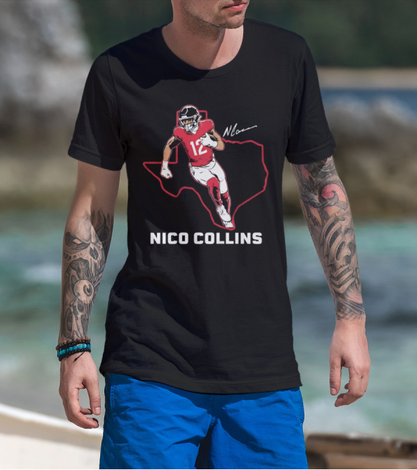Nico Collins 12 Houston Texans State Outline Signature T-Shirt