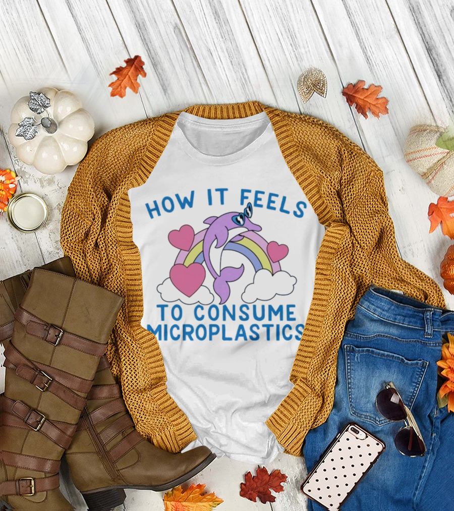 How It Feels to Consume Microplastics with Rainbow Hearts and Dolphin T-Shirt