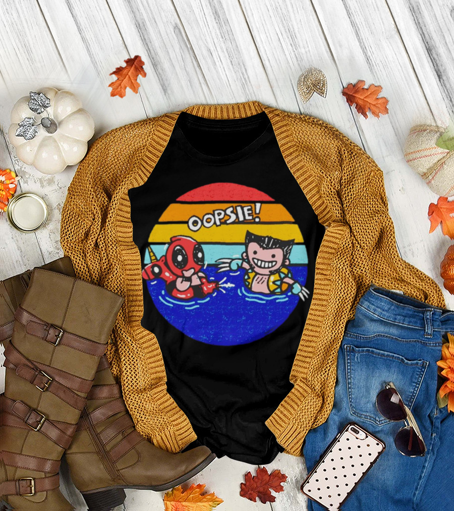 Wolverine Deadpool Oopsie Summer Claws Retro Rainbow Swim Fun T-Shirt
