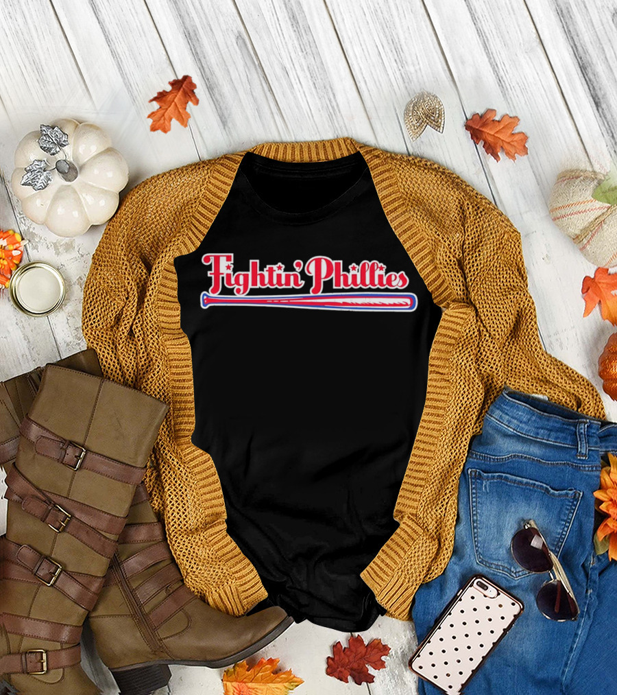 Fightin Phillies Baseball Bat Red Blue Stars T-Shirt