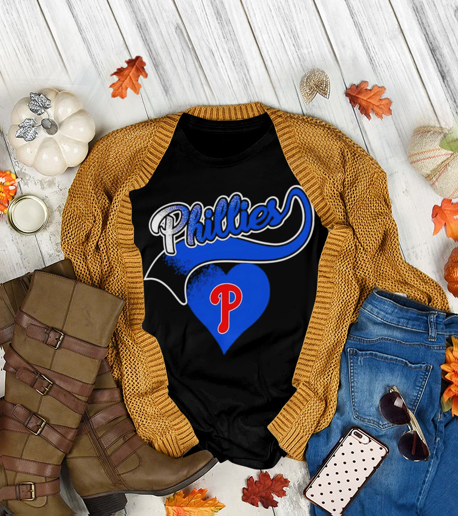 Phillies Heart Blue P Logo Baseball T-Shirt