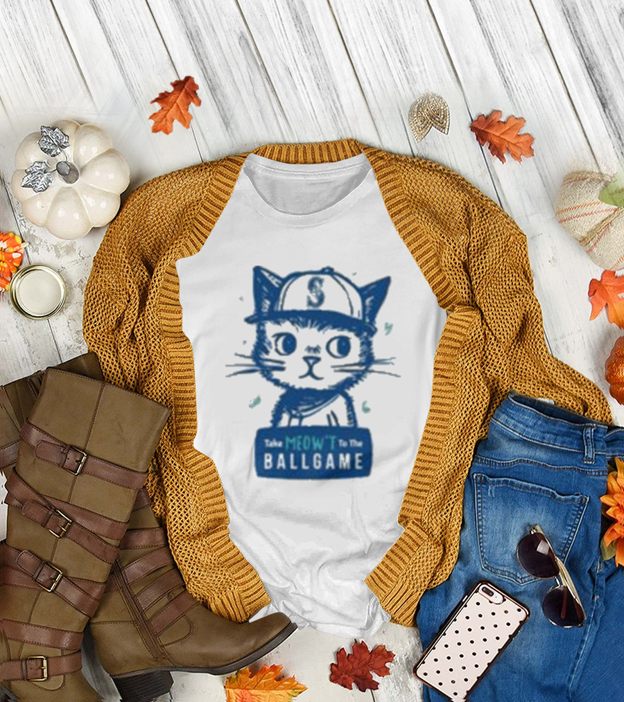 Mariners Take Meow’t to the Ballgame Cat in Baseball Cap T-Shirt