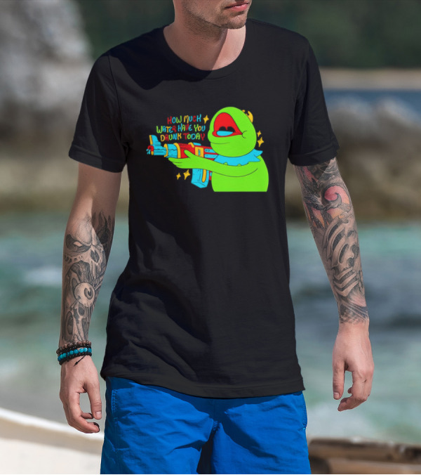Kermit How Much Water Have You Drunk Today Gun Drawing T-Shirt