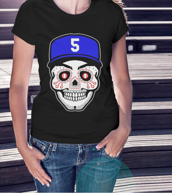 Freddie Freeman Sugar Skull Design Los Angeles Dodgers Number 5 Baseball Cap T-Shirt