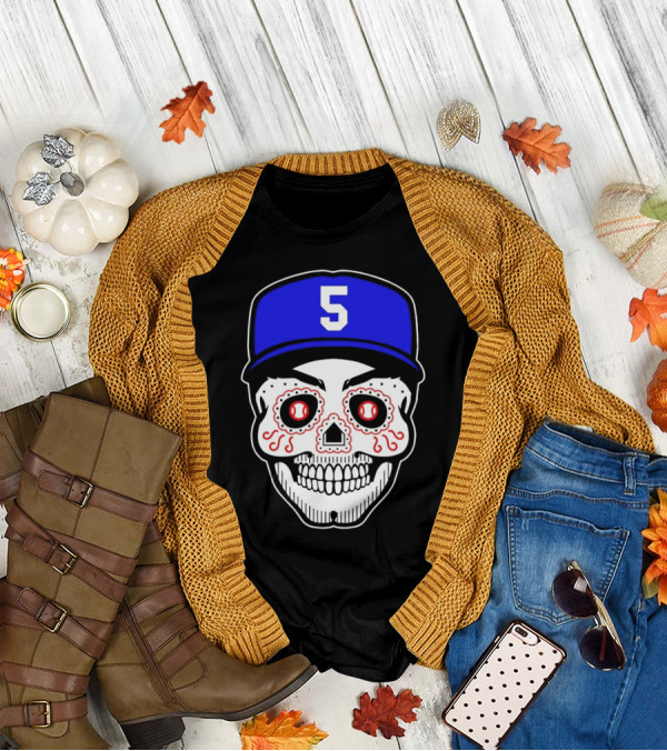 Freddie Freeman Sugar Skull Design Los Angeles Dodgers Number 5 Baseball Cap T-Shirt