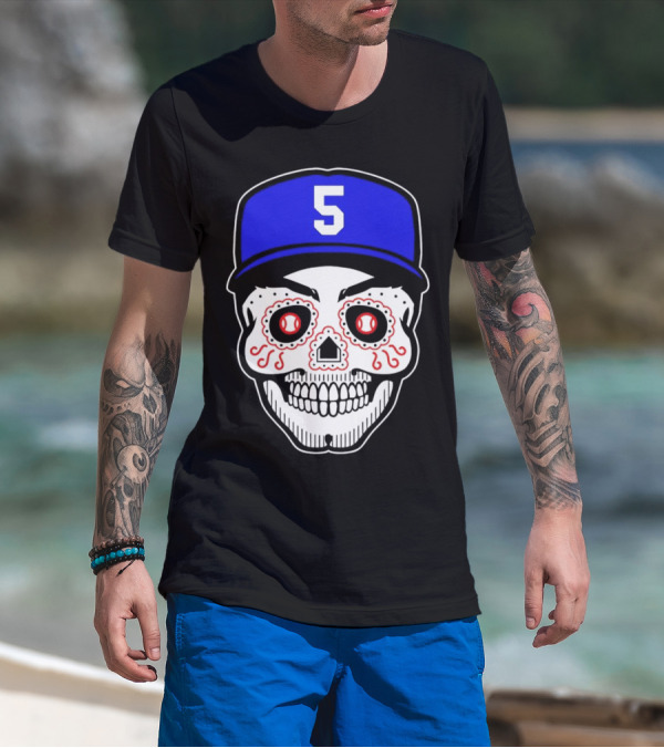 Freddie Freeman Sugar Skull Design Los Angeles Dodgers Number 5 Baseball Cap T-Shirt