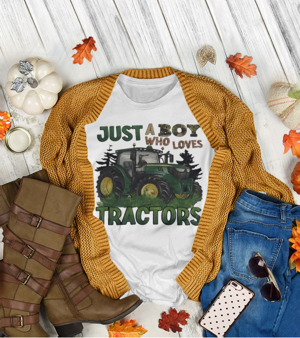 Just A Boy Who Loves Tractors With Green Farm Tractor Image T-Shirt
