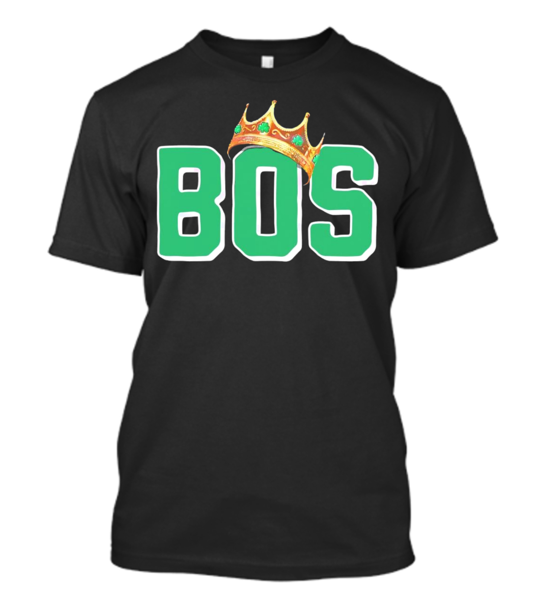 BOS Boston Basketball Champions Crown Symbol Green Letters T-Shirt