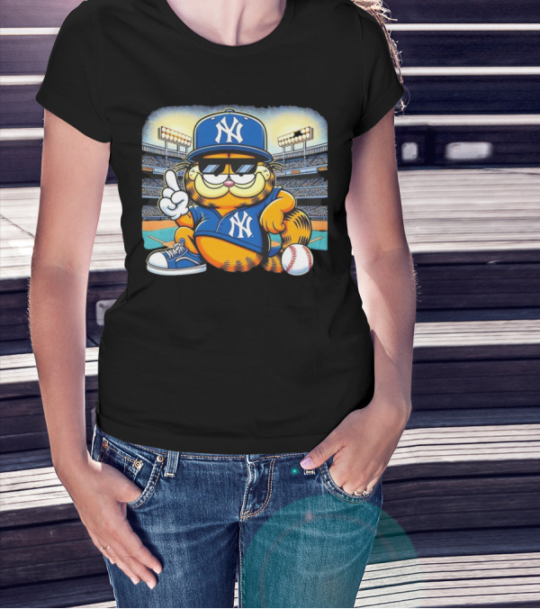 New York Yankees Baseball Garfield Cartoon Stadium Scene T-Shirt