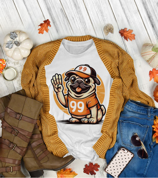 99 Pug Dog Sports Cap And Jersey With Number T-Shirt