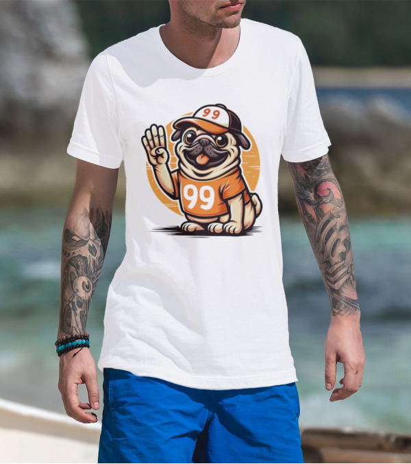 99 Pug Dog Sports Cap And Jersey With Number T-Shirt