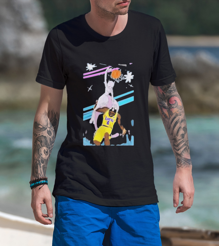 Mewtwo Dunking On Lakers Basketball Star Lebron James T-Shirt