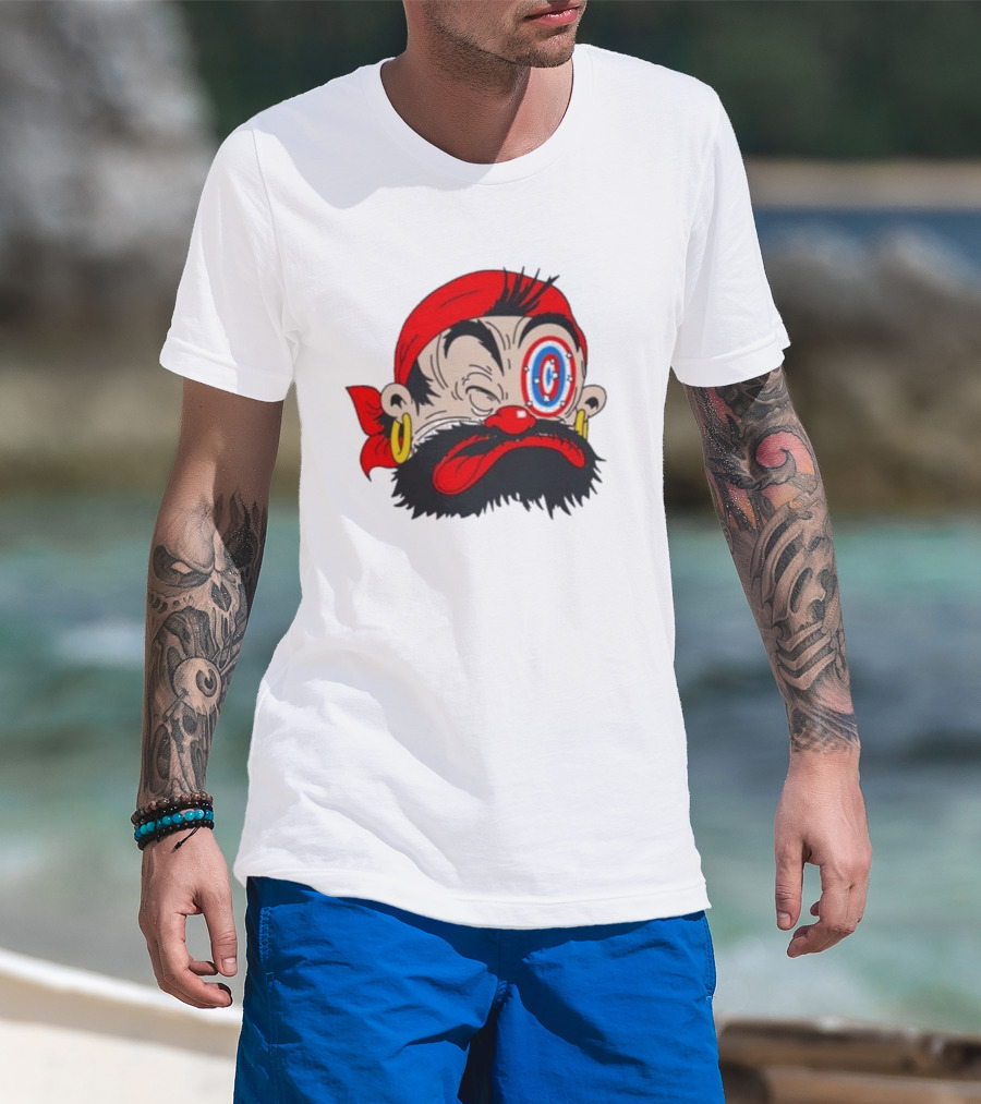 Popeye The Sailor Man Bluto Sindbad Face Close-Up Red Bandana Gold Earrings T-Shirt