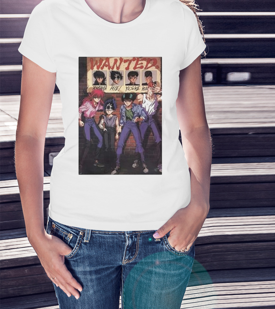Wanted Kurama Hiei Yusuke Kuwabara Yu Yu Hakusho Anime Characters T-Shirt