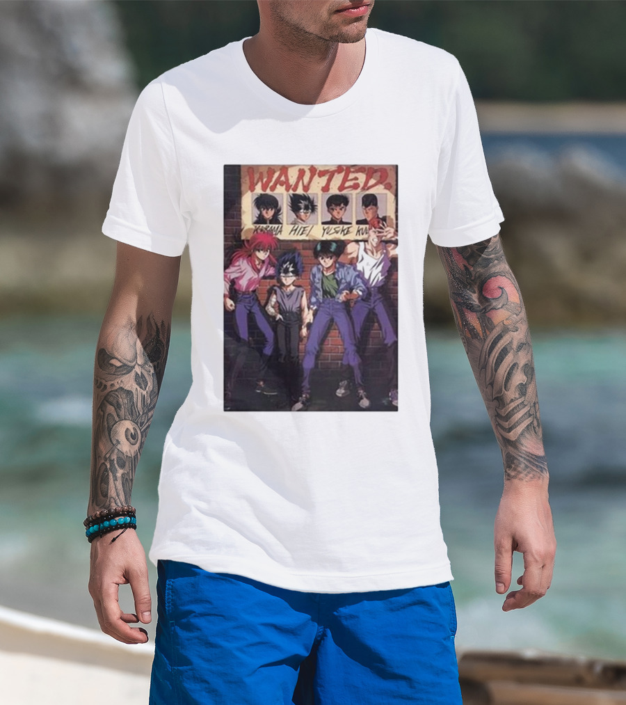 Wanted Kurama Hiei Yusuke Kuwabara Yu Yu Hakusho Anime Characters T-Shirt