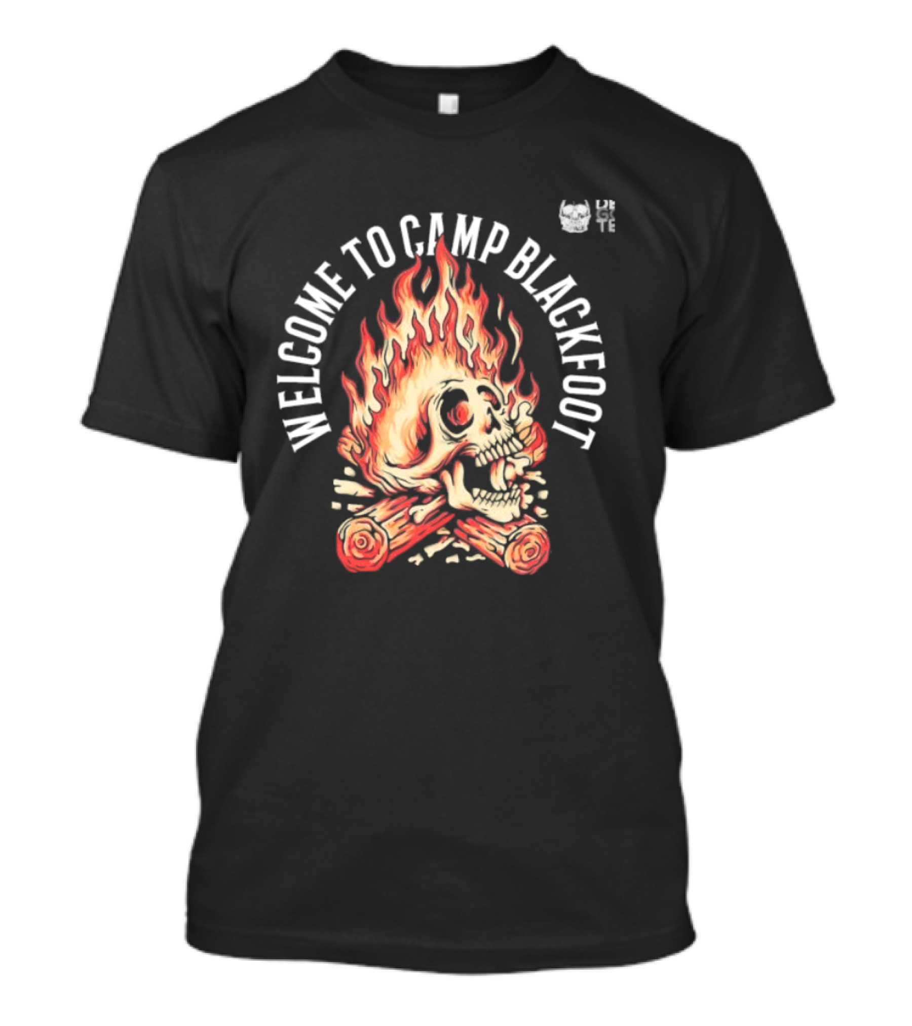 Welcome To Camp Blackfoot Skull Fire Lit Cig T-Shirt